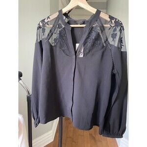 Lipsy Women's Sheer Yoke Blouse See Through Long Sleeve Shirt In Black Size 8 US